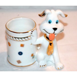 Porcelain Puppy Dog Wearing a Tie Kitchen Toothpick Holder