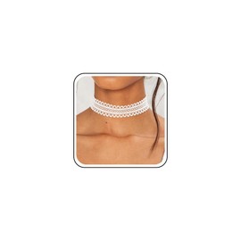 Inilbran Boho Wide Lace Necklace Choker White Hollow Lace Choker Necklace Gothic Lace Collar Chain Necklace Vintage Plain Lace Clavicle Necklace Jewelry for Women and Girls