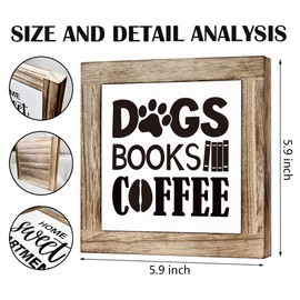 Dogs Books Coffee Sign, Pet Decor Sign, Wooden Box Signs for Home Decor, Rustic Wood Sign, Modern Farmhouse Decor for Table, Bookworm Gift, Book Store Decor, Coffee Bar Decoration, Cafe Decor Art