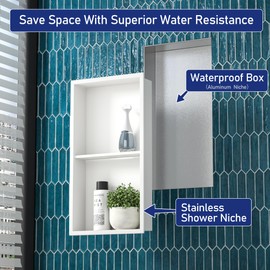 Bernkot Stainless Steel Shower Niche White with Shelf 24" X 12" No Tile Need Niche Shower for Bathroom Wall Storage with Aluminum Waterpoof Box