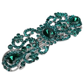Vintage Crystal Hair Barrettes,Sparkly Glitter Crystal Rhinestones Flower Hair Clips French Style Hairpin Pearl Hair Accessories for Women Girls (GreenA)