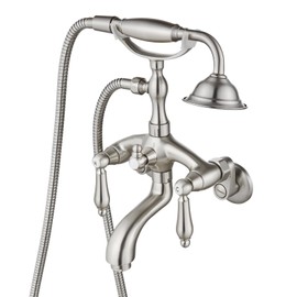 gotonovo Wall Mount 3 3/8 Clawfoot Tub Faucet for Bathtub with Hand Held Shower Sprayer Double Level Handle with Hot and Cold Water Adapter Adjustable Swing Arms Antique Brass