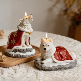 Permulaan 3D Premium Wolf & Samoyed Dog Silicone Candle Molds - Cloaked Animal Molds for Soap, Resin, Christmas DIY Craft & Home Decor