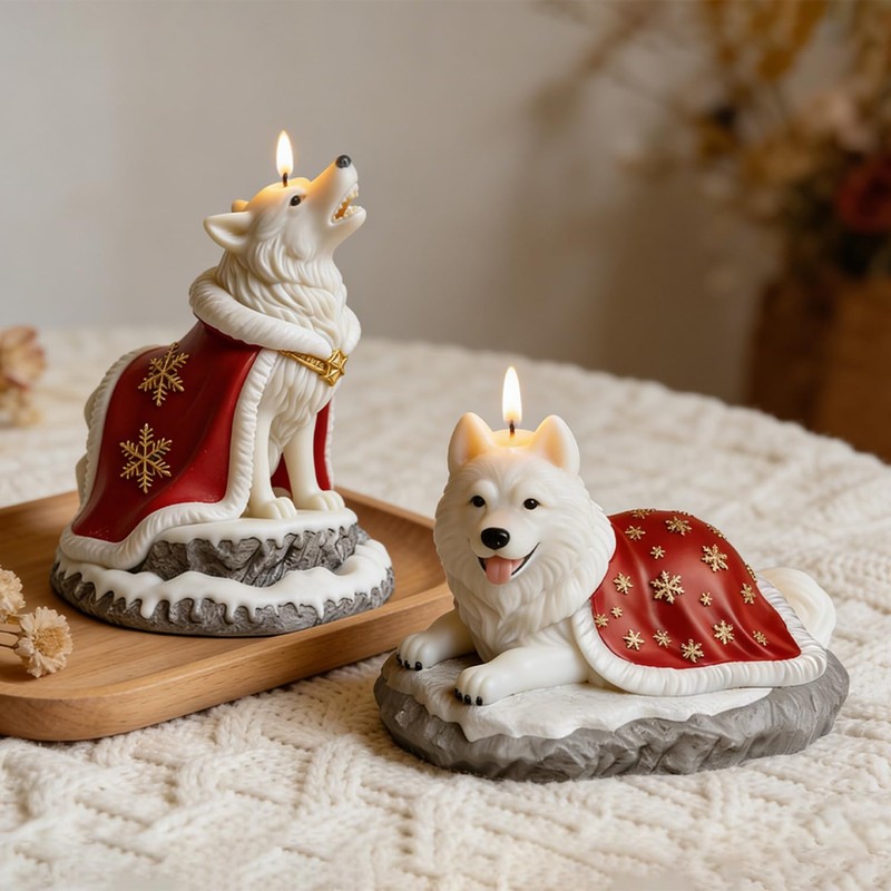 Permulaan 3D Premium Wolf & Samoyed Dog Silicone Candle Molds