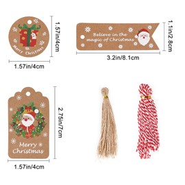 KUUQA 100 PCS Christmas Kraft Gift Tags Xmas Gift Tags Paper Tags Hang Label with String for Christmas DIY Crafts Decorations