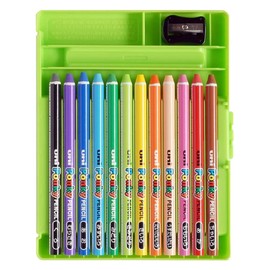 Uni Japan Ponky Pencil Colored 12 Colors K800PK12CLT import With Kanji LOVE Sticker, Brown, Red, Peach, Orange, Yellow, Light Yellow green, blue, Purple, Black, 6.88x5.7x5.7 Inches