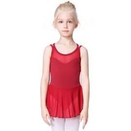 Soudittur Girls' Ballet Clothing Ballet Dress Kids Short Sleeve Ballet Jersey Ballet Suit Dance Dress Dance Body Cotton with Skirt Tutu (130, Red), red