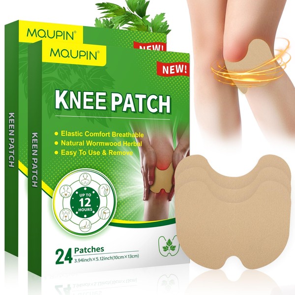 MQUPIN Knee Pain Relief Patch, 48 Pieces Natural Wormwood Pain Relief Patches, Highly Elastic Stretchy Heat Plasters for Knees, Back, Neck, Shoulder Inflammation and Muscle Soreness