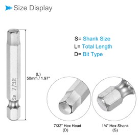 CoCud Hexagonal Head Wrench Bit 7/32 Inch Hex Head 1/4 Inch Hex Shank 2 Inch Long S2 Alloy Steel Screwdriver Bit - (Use: for Electric Drills) Pack of 3