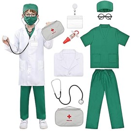 Amycute Doctor's Case Children's Costume, Doctor Costume Children, Doctor Coat Costume Children, Doctor Role Play Costume, Doctor Fancy Dress Costumes for Children 3 4 5 6 7 8 9 10 Years (130)