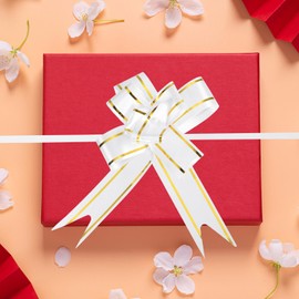 M METERXITY 100 Pack Gift Pull Bows - Basket Gift Wrap Bow Golden Thread Style Christmas Bows Gifts Bow Bulk Apply to Birthday Party (3.3inch White)