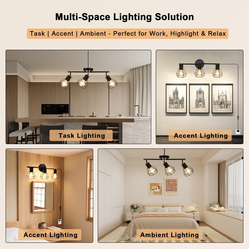 HiBay Track Lighting Plug in, 3-Light Directional Ceiling Light Fixture