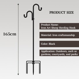 Vbvbip Duty Wrought Iron Shepherd Hook for Outdoor Garden, 65" Tall Double Hooks Stand for Bird Feeder & Hanging Plants, Sturdy Ground Stake Metal Hanger for Patio Yard Decor
