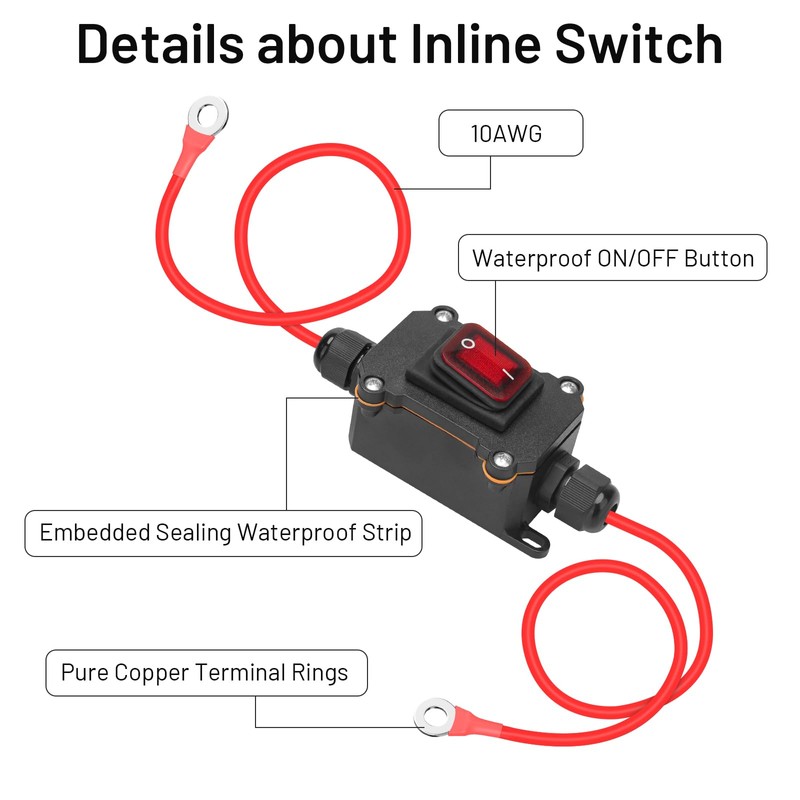 10AWG DC 12V Inline Switch, daitoku DC 5-24V DPST Dual