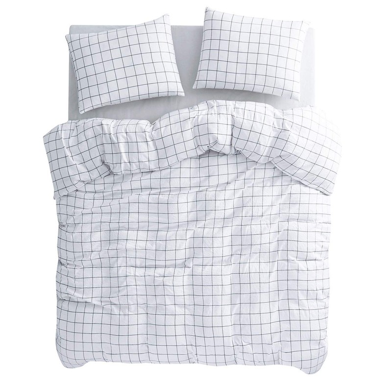 Wake In Cloud - Grid Comforter Set, Preppy Geometric Plaid