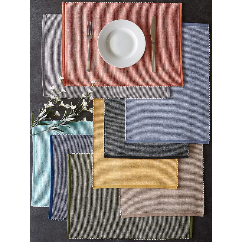 DII Two-Toned Collection Tabletop, Placemat Set, Vintage Red, 6 Piece