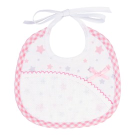 Filet - Newborn Baby Bib in Cotton Pique with Multicoloured Star Print | Embroidered Aida Pocket | Size: 18 x 18 cm | Made in Italy, Pink