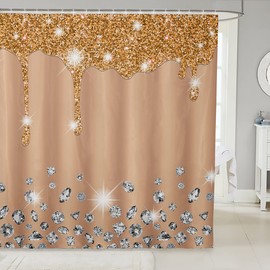 Silver Glitter Print(No Glitter) Shower Curtain Bling Party Decorations Bathroom Fabric Shower Curtain Set for Diamond and Jewelry Khaki Bath Curtain Waterproof Curtains Stalls Bathtubs Decor 72"x72"