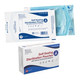 Dynarex Sterilization Pouches - Self-Sealing Autoclave Bags for Medical, Dental, Tattoo & Nail Care Tools - Blue-Tinted Transparent Cover, Dual Color Indicators (5.25" x 7.5", 200)