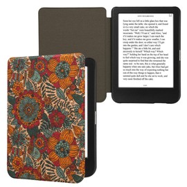 kwmobile Cork Case Compatible with Kobo Clara BW/Colour - Book Style Protective e-Reader Flip Cover Folio Case - Summer Flowers Orange/Green/Red