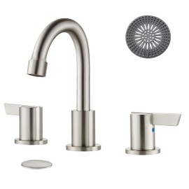 Cinwiny Bathroom Faucets for Sink 3 Hole 8 Inch Widespread Bathroom Faucet Brushed Nickel Lavatory Vanity Faucet Deck Mounted 2 Handle Bathroom Sink Faucet with Pop-up Drain + One Hair Catcher Include