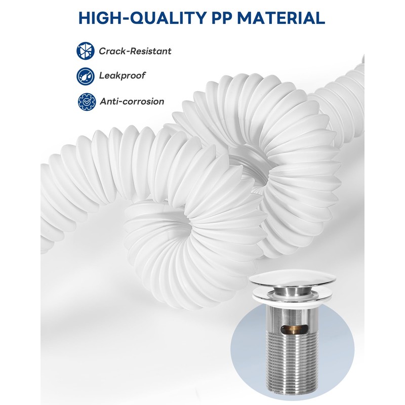 BOTEMY Polished Bathroom Sink Drain Kit with Flexible Sink Drain