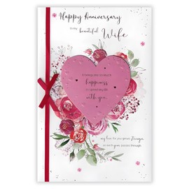 Wife' Wedding Anniversary Large Card - Sentiment Verse & Flowers Embossed with Rose Gold Foil & 3D Embellishments - Made in the UK by IC&G
