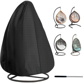 NEVERLAND Large Egg Chair Covers Waterproof Egg Chair Covers with Zipper and Telescopic Pole 210D Heavy Duty Veranda Garden Cover for egg chair on stand 205 * 120cm, Black