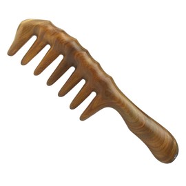 FRCOLOR Portable Green Sandalwood Wide Tooth Hair Comb Practical Wooden Massage Comb for Scalp Care Anti-static Design for Healthy Silky -saving Detangler for Men Women