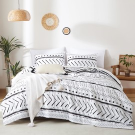 BOLINLIVING Comforter Set, Boho Stripe Comforter Set, Bed in a Bag Soft Bohemia Bedding Lightweight Breathable for All Seasons (Boho White, King)