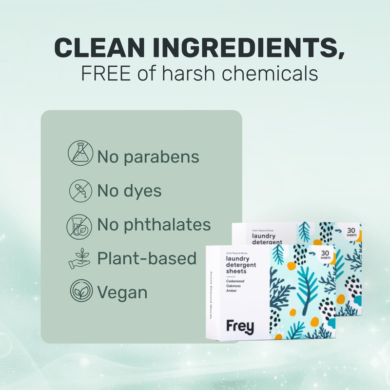 FREY Laundry Detergent Sheets – Cedar Grove Scent | Plant-Derived