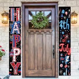 BlissYard 4th of July Decorations 2Pcs Patriotic Decor Door Banner American Flag USA Banners Hanging Porch Signs for Independence Memorial Veterans Labor Day for Front Yard Indoor Outdoor Supplies