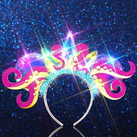 Zoestar Light Up Mermaid Headband Under the Sea Octopus Costume Hair Accessories for Women (Rose Red, One Size)