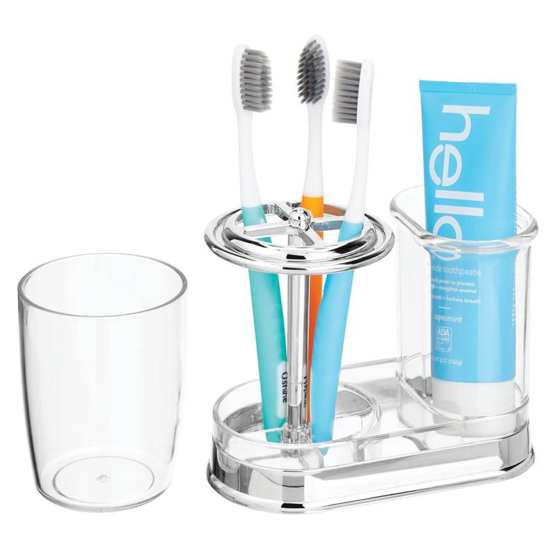 mDesign Plastic Toothpaste and Toothbrush Holder Center with Cup/Cover -