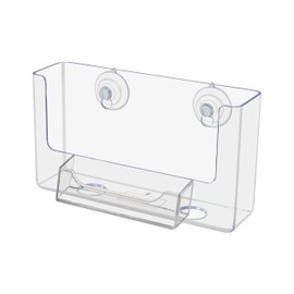 Marketing Holders Postcard Holder with Suction Cups and Card Slot Holds 6 Inch Wide Printed Materials Advertisements Booklets and 3.5" x 2" Business Cards Clear Acrylic Window Mount Organizer