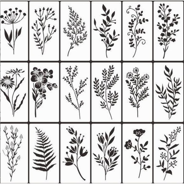 Xugoox 18pcs Wildflower Stencils for Painting, Reusable Drawing Templates for