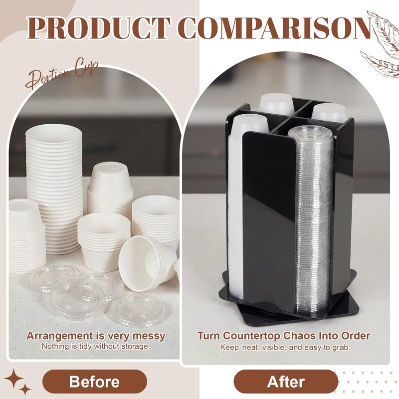 Geetery Rotating Portion Cup and Lid Organizer with 4 Compartments