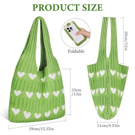 Aucuu Women Knitted Handbags, Retro Hollow Woven Shoulder Bags, Boho Shoulder Bag, Crochet Mesh Tote Bag, Beach Bag for Women, Travel Shopping Handbag for Holiday, Daily Work, Shopping, Travel-Green