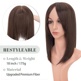 MY-LADY Hair Toppers for Women with Thinning Hair Loss 14 Inch Toppers Hair Pieces Straight Wiglets with Bangs 6"x6" Lace Base Clip in Synthethic Thick Hairpieces Dark Brown