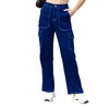 Womens Cargo Denim Jeans High Waisted Stretchy Flap Pocket Straight
