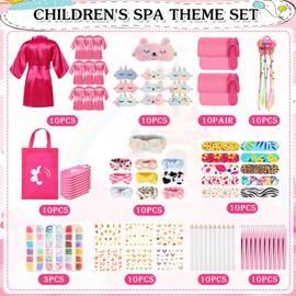 Toulite Toulite 10 Sets Spa Birthady Party Supplies for Girls, Kids Satin Robes Nail Salon Kit Spa Kit Accessories for Party Favors(Cute Color)