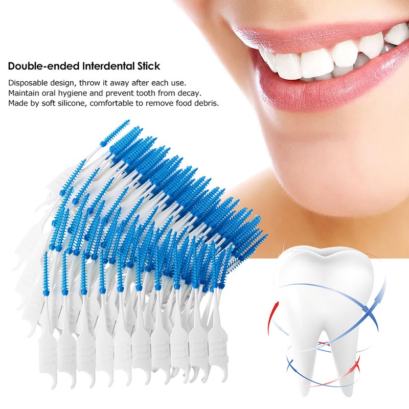 400PCS Interdental Brushes Double-ended Silicone Toothpick Dual-ended Dental Floss Pick
