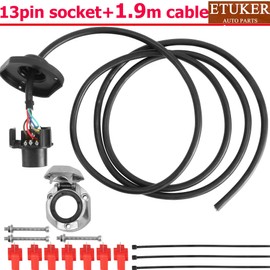 ETUKER 13-Pin Pre-Wired Towing Hitch Socket, Trailer Socket 13-Pin with 1.9 m Cable 8-Pin (138MZ)
