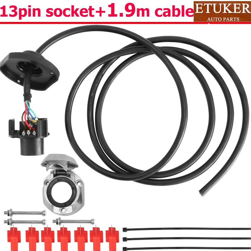 ETUKER 13-Pin Pre-Wired Towing Hitch Socket, Trailer Socket 13-Pin with
