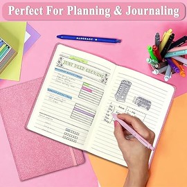 GINMLYDA Pink Glitter Notebook, 8.3x5.7 160 Lined Pages Glitter Never Peel Off Sparkle Journal for Girls College Ruled A5 Hardcover Notebooks for Teens Women Writing Note Taking Office Work School Gifts