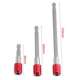 Qiilu Hexagonal Shaft Extension Bit Shank Socket Extension Bar 2.4 inches (60 mm), 3.9 inches (100 mm), 5.9 inches (150 mm), Hex Shank Magnetic Drill, Electric Screwdriver, Impact Tool, Extension Bit, 3pcs (Red)