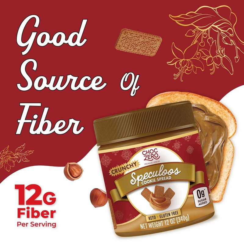 ChocZero Speculoos Cookie Butter Spread, Crunchy, No Added Sugar, Low