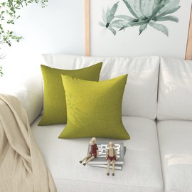 Green Linen Textured Throw Pillow Covers Square Soft Solid Color Decorative Pillowcase Set Cushion Case for Sofa Bedroom Office Chair 2 Pieces 22" x 22"