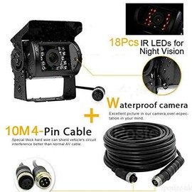 Riloer 4 Pin CCD Reversing Backup Camera, with 10m Cable Kit, with Night Vision for Trucks Caravans Buses Motorhomes Horse Trailer