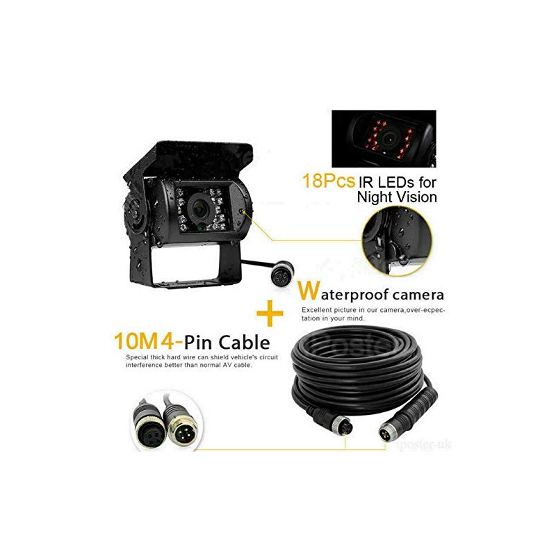 Riloer 4 Pin CCD Reversing Backup Camera, with 10m Cable